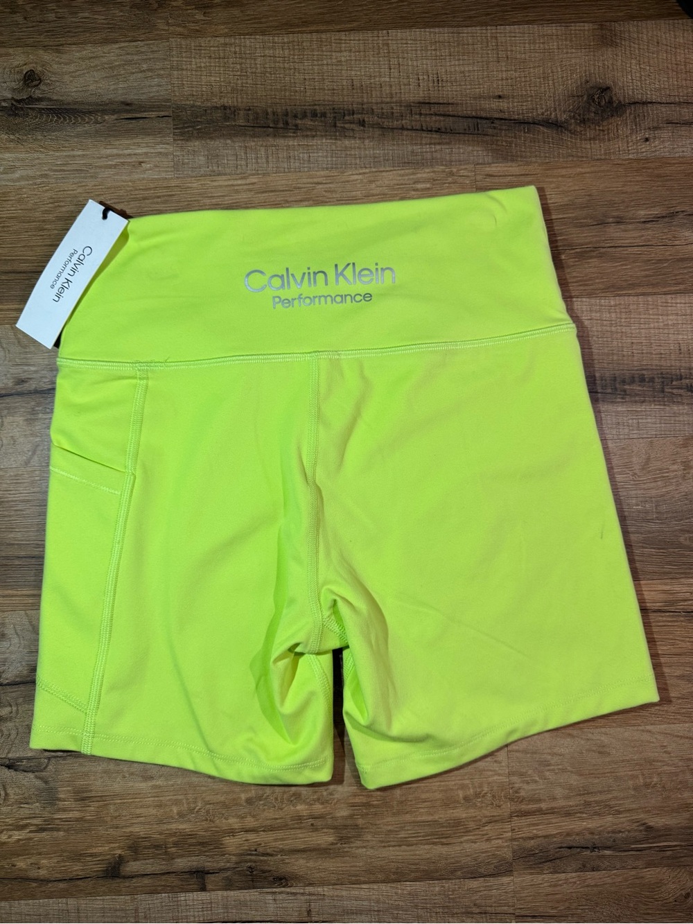 Calvin Klein Performance Neon Yellow High-Rise Athletic Bike Shorts